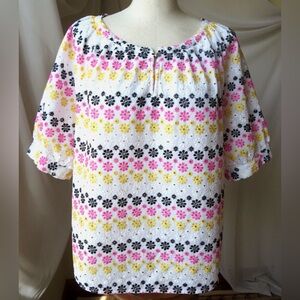 Ruby Rd. Women's Top with Pink, Yellow, and Black Floral Design